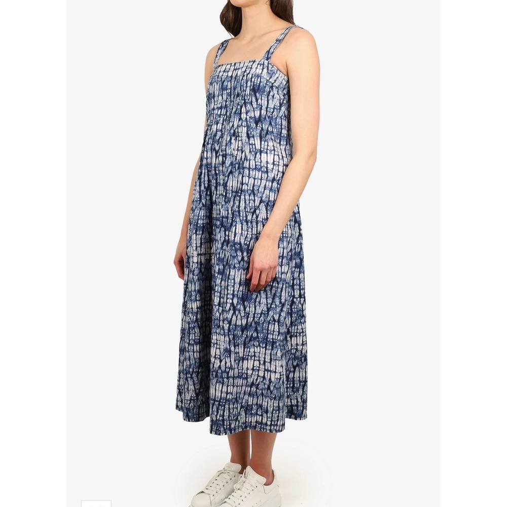 Max Mara Weekend‎ Blue White Tie Dye Shibori Square Neck Midi Dress Pockets